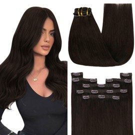 YoungSee 30 cm Clip-In Real Hair Extensions, Dark Brown, Remy Hair Extensions, for Women, 80 g, #2