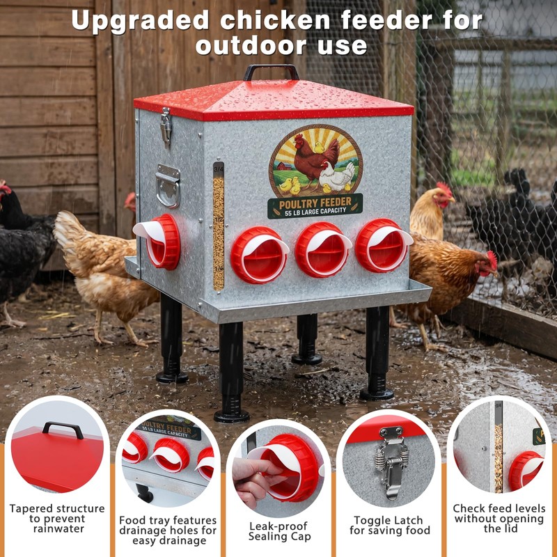 55LB Large Capacity Automatic Chicken Feeder with Window, 8 Feeding