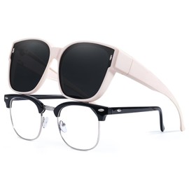 LVIOE Square Trendy Oversized Wraparound Fit-Over Sunglasse Women Men to Wear Over Eyeglasses Polarized UV Protection LS3091