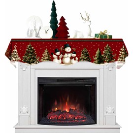 Christmas Mantel Scarf 70 x 17 Inch, Mantel Scarf Cover Decorations for Fireplace Scarf Shelf Top Scarf Runner Hoilday Decoration for Christmas (Snowman 3)