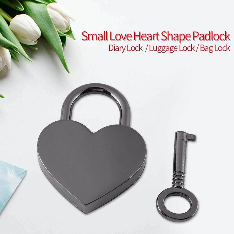 Mini Padlocks, Vintage Heart Shape Key Padlocks Gun Black Metal