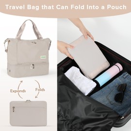 Foldable Travel Duffel Bag for Women, Water Resistant Personal Item/Carry Bag, Overnight Weekender Bag with Shoe Compartment