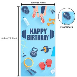 Gym Bodybuilding Happy Birthday Banner Backdrop Weightlifting Weight Lifting Cross Fit Fitness Barbell Sports Themed Decor Decorations for Gym Men Male Boys 1st Birthday Party Supplies Bday Favors