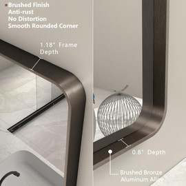 CHARMOR 22x30 Bronze Bathroom Wall Mirror, Brushed Metal Framed Vanity Mirror for Wall, Rounded Rectangle Mirror for Modern Farmhouse Wall, Anti-Rust (Horizontal/Vertical)
