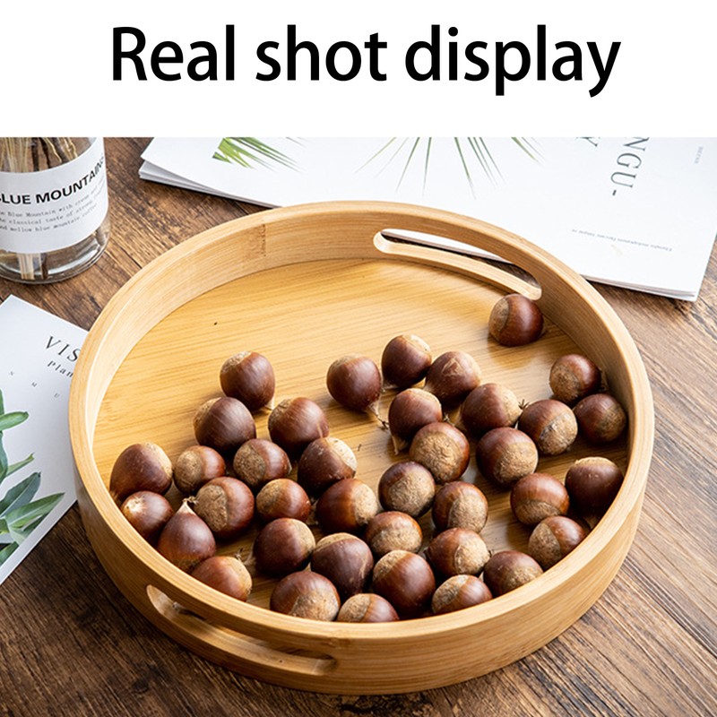 Serving Tray Bamboo Wood Color Round Tray For Water Tea