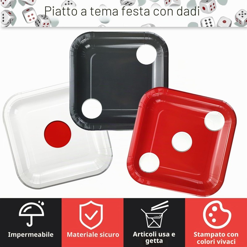 APUXXJUPA Set di 60 piatti a tema dadi da casinò,