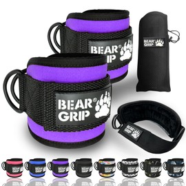 BEAR GRIP - Ankle Straps for Cables with New Fleece Design - Strong Closure, Double Stainless Steel D-Ring, Adjustable Neoprene - For Men & Women (Purple - Pair)
