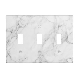 White Gray Marble Light Switch Plate Cover Triple Toggle 3 Gang Wall Plates Decorative Lightswitch Electrical Outlet Faceplate for Bathroom Kitchen Bedroom Home Decor Accessories 6.4" x 4.5"(Plastic)