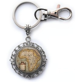 Llavero de mapa antiguo, llavero de mapa de África, llavero de mapa de África, joyería de mapa de África, llave de África, A0259