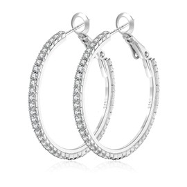 Large Rhinestone Hoop Earrings 925 Sterling Silver Post Cubic Zirconia Hoop Earrings Thin Rhinestones Round Hoop Earrings for Women Silver Hoop Earrings Sparkly Hoop Earrings with Crystals for Womens