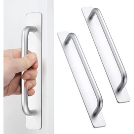 Young Dance Self-Stick Instant Cabinet Handles 2pcs – Aluminum Alloy Adhesive Drawer Pulls for Kitchen Cabinets, Sliding Doors & Windows (8.35", Silver)