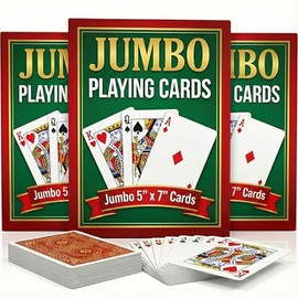 Bedwina Juego de cartas gigantes de 5 x 7 pulgadas, paquete de 3 barajas grandes de índice de póquer jumbo juego de cartas para juegos temáticos de casino y suministros de fiesta mágica, relleno de calcetines