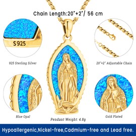Virgin Mary Necklace for Women Men Gold Opal Mother Mary Virgen De Guadalupe Pendant Jewelry
