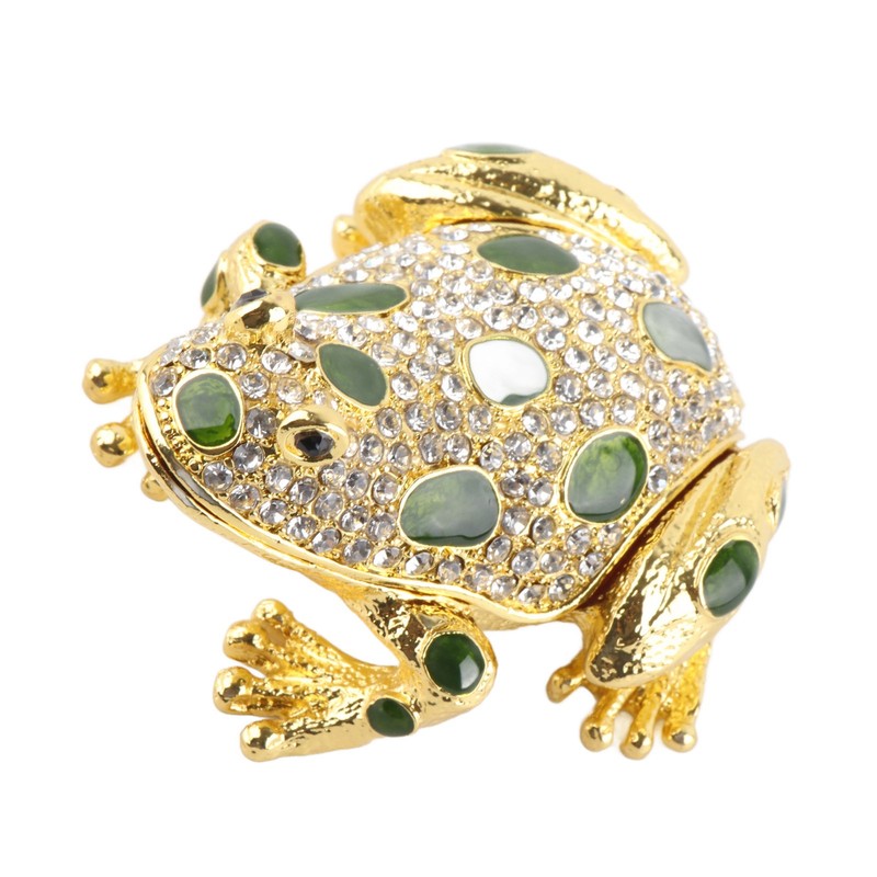 Rhinestone Frog Jewelry Box Painted Electroplated Frog Figurine Jewelry Boxes