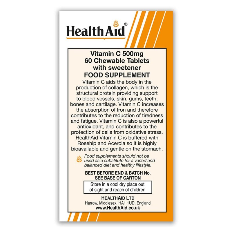 HealthAid Vitamin C 500mg - Chewable - 60 Vegetarian Tablets