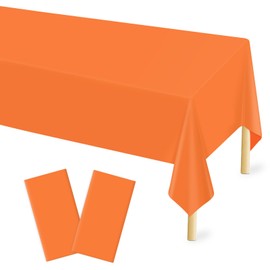 Mulbozy 2 Pcs Orange Plastic Tablecloth for Rectangle Table, 54 × 108 inches Disposable Orange Party Table Covers for Picnic, Camping and Outdoor, Fall Theme Party, Thanksgiving Party Decoration