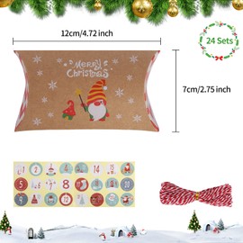 24 Pieces Advent Calendar Boxes to Fill Yourself DIY Empty Christmas Pillow Box with Advent Calendar Stickers Rope Kraft Paper Gift Box Pack Boxes Candy Christmas Decoration for Candy Jewellery