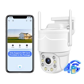 runofast 4G LTE Cellular Security Camera Outdoor/Home/Dome,No WiFi Camera Plug-in Power,Pan-Tilt 355° View,Motion Detection and Siren,2-Way Audio,Full Color Night Vision,Waterproof(SIM Card Included)