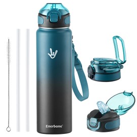 32 oz Insulated Water Bottle, 32oz 2 Lids (with Straw/No Straw), Stainless Steel Double Wall Flask for Hot & Cold Drinks, Leakproof Travel Bottle for Gym, Office, Hiking