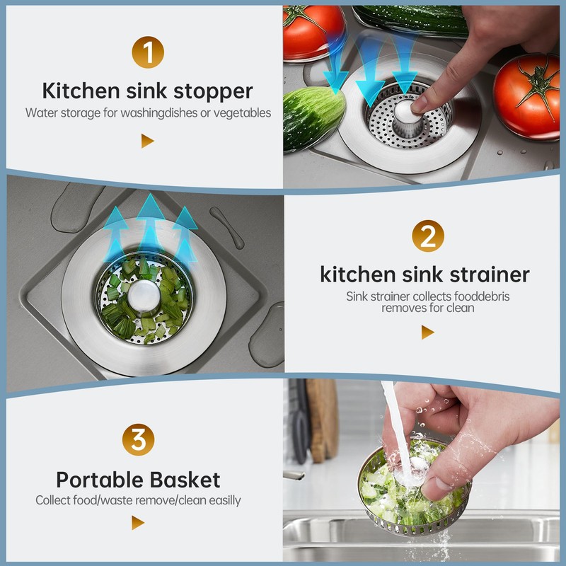 Stainless Steel Kitchen Sink Drain Strainer & Sink Stopper 3