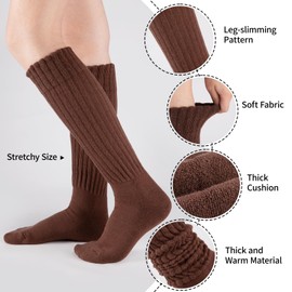 COOVAN Slouch Socks Women 4 Pairs Knee High Scrunch Cotton Soft Knit Cushion Extra Long Socks