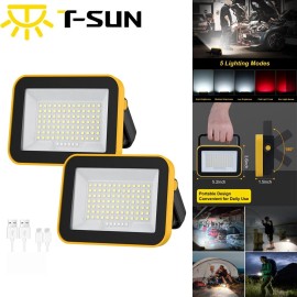 T-SUN 2PCS Rechargeable Work Lights LED Battery Portable Flood Light IP42 Camping Lamp