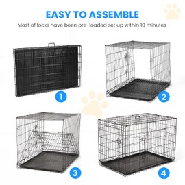 Simple Deluxe 36-Inch Medium Dog Crate with Divider, Double Door Folding Metal Wire Cage with Leak-Proof Plastic Tray, Portable Pet Kennel for Indoor, Outdoor, and Travel