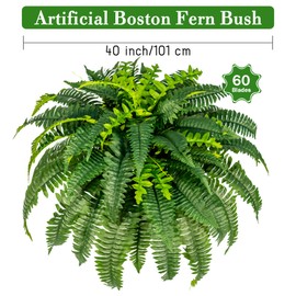 Faux Fern Large Fake Ferns, Artificial Ferns for Outdoors Indoors, 43Inch Large Realistic Fake Boston Green Plants with 60 Fronds, UV Resistant Plastic Faux Plants for Home Office Garden Porch Decor 2