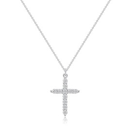 Fgnuay S925 pure silver full Cubic Zirconia Cross Necklace for Women，Cross Faith Pendant Necklaces，Hip hop niche design sense(1.5 X1 Inch) (White Gold)