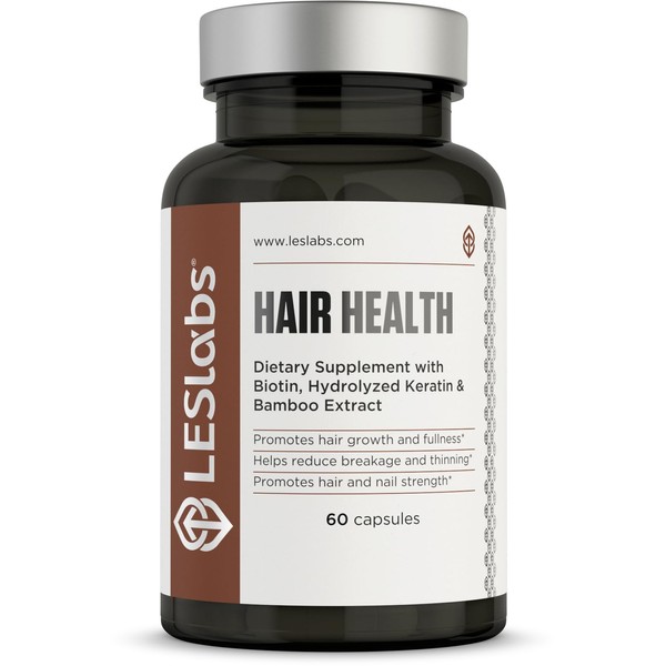 LES Labs Hair Health – Hair Growth & Nails Supplement, Improved Thickness, Strength & Fullness – Keratin, Biotin, Pumpkin Seed & MSM – 60 Capsules