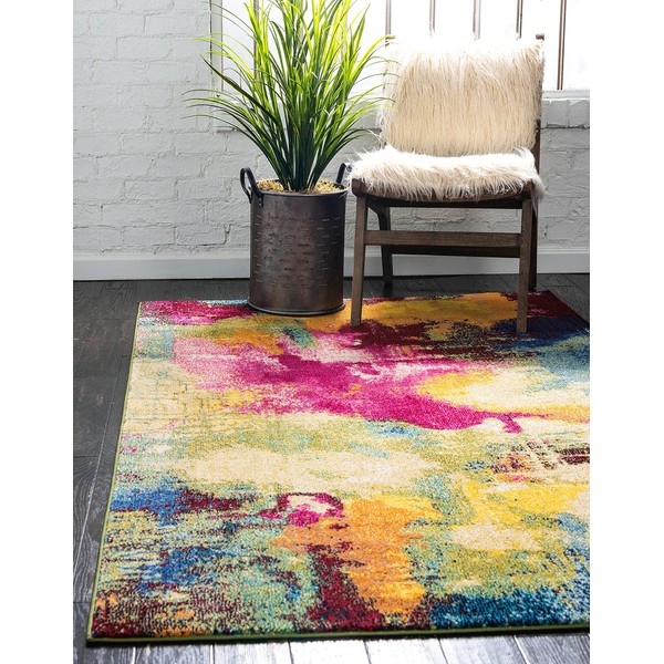 Unique Loom Estrella Collection Colorful, Abstract, Watercolor, Modern, Eclectic Area Rug, 3 ft 3 in x 5 ft 3 in, Multi/Beige