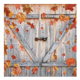 Funnytree Autumn Window Curtain Fall Thanksgiving Rustic Barn Wooden Door Print Curtains Home Decor Rod Pocket Darkening Drapes for Bedroom Living Room 2 Panels 82 in x 84 in