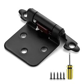 Ravinte 50 Pack 25 Pairs 1/2" Overlay Cabinet Door Hinges Kitchen Black Semi-Concealed Hinges Face Mount Self-Closing Cabinet Hardware with Bumpers & Screwdriver