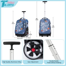 NEW TILAMI Rolling Backpack 19 inch with Lunch Bag Teens Cute Wheeled Computer Laptop Backpack Bookbag Roller Travel Bag College, Street Basketball