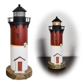 K KILIPES Wood Lighthouse Beach Decorations for Home, Battery Powered LED Lighthouse Night Light, 12.2" H Rustic Light House Replicas Sculpture Nautical Ocean Light House Figurines Table Top Decor
