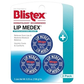 Blistex Lip Medex, 0.25 onzas, alivio medicado con enfriamiento inmediato, calma y protege, hidratación avanzada, restaura el equilibrio de humedad saludable en los labios, 3 unidades, 1 paquete