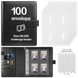 100 Envelopes Money Saving Challenge Binder with Laminated Tracker, Budget Binder with Cash Envelopes, Easy and Fun Way to Save $5,050 (Black)