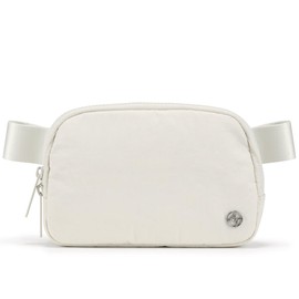 Pander Double Zipper Fanny Pack Nylon Everywhere Belt Bag, Fashion Waist Packs for Women with Adjustable Strap, 1L. (White Opal)