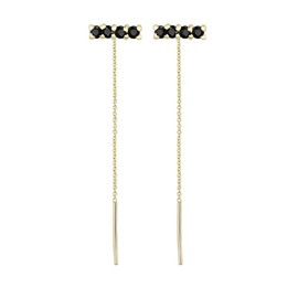 CZ Bar Threader Chain Dangle Drop Earrings for Women S925 Sterling Silver Minimalist Crystal Dangling Hanging Stud Piercing Hypoallergenic Jewelry Gifts (black cz gold)