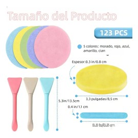 VABESSA kit 123pz Contiene 120pz Esponjas faciales Comprimida Para Limpieza Exfoliación +3pz cepillo faciales silicona