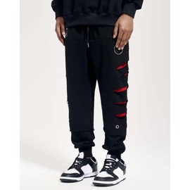 Niepce Inc Ripped Men's Streetwear Punk Jogger Pants (Large) Black