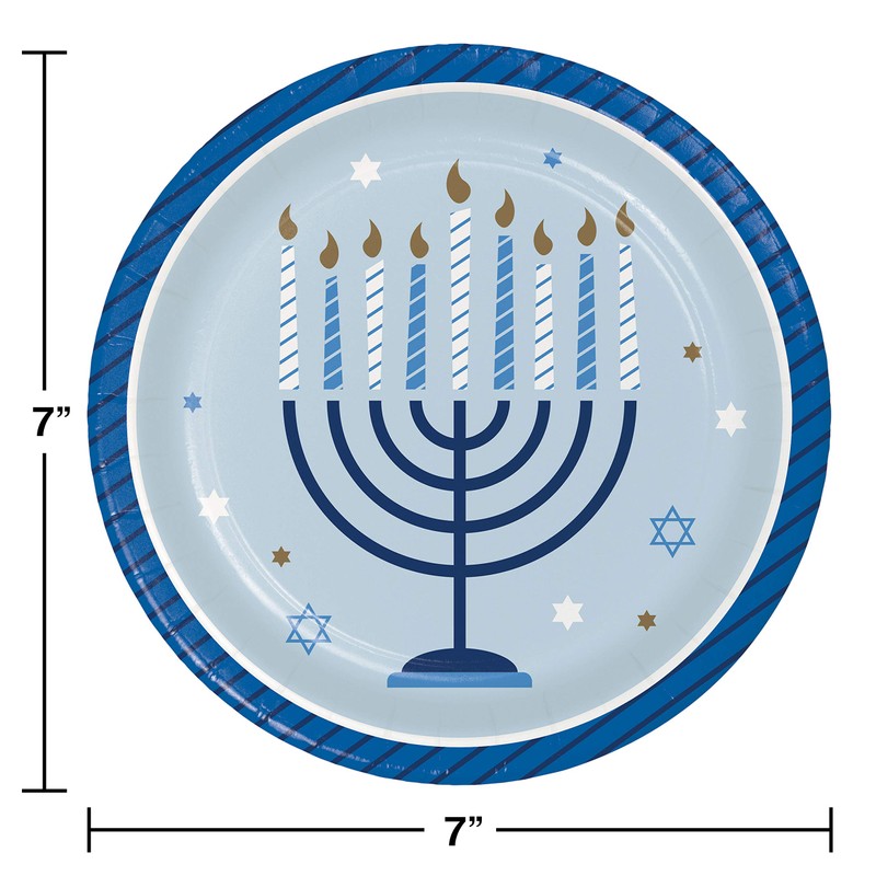 Creative Converting 345757 Hanukkah Celebration Dessert Plates, 7", Multi-Color