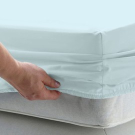 Pizuna Pure 100% Luxury Cotton Queen Fitted Sheet Baby Blue, 1000 Thread Count Long Staple Cotton Sateen Weave 15" Deep Pocket Queen Fitted Sheet (Combed Cotton Thick Fitted Sheet)