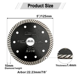 SHDIATOOL Diamond Turbo Blade 5 - Inch Super Thin Cutting Disc for Porcelain Ceramic Tile Granite Dia 125mm 5PCS