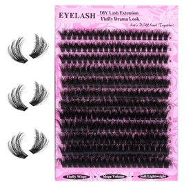 Cluster Lashes Kit 14-20mm Fluffy Individual Eyelashes | 200D Thick Volume Lash Clusters | 240pcs Eyelash Clusters D Curl Russian Strip Lashes DIY Extensions for Beginners