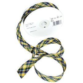 Inastri Tartan Pattern 20 Meter Roll Cotton Bias Binding 25/5/5mm (1 Inch) -Col. 1335, Yellow, One Size