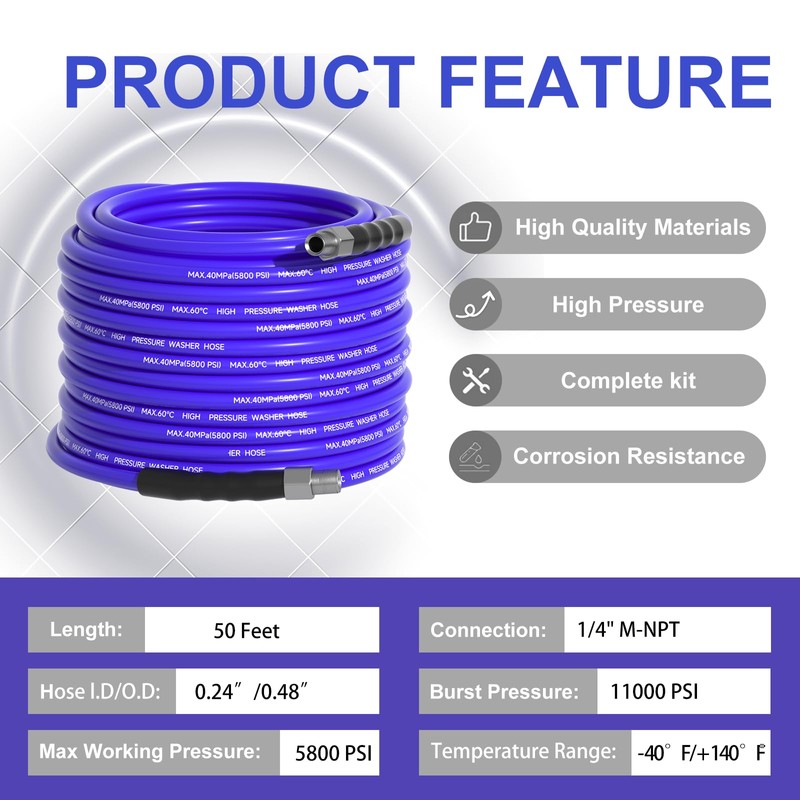 TUTULUCK 50FT Sewer Jetter Kit for Pressure Washer 1/4"NPT Drain