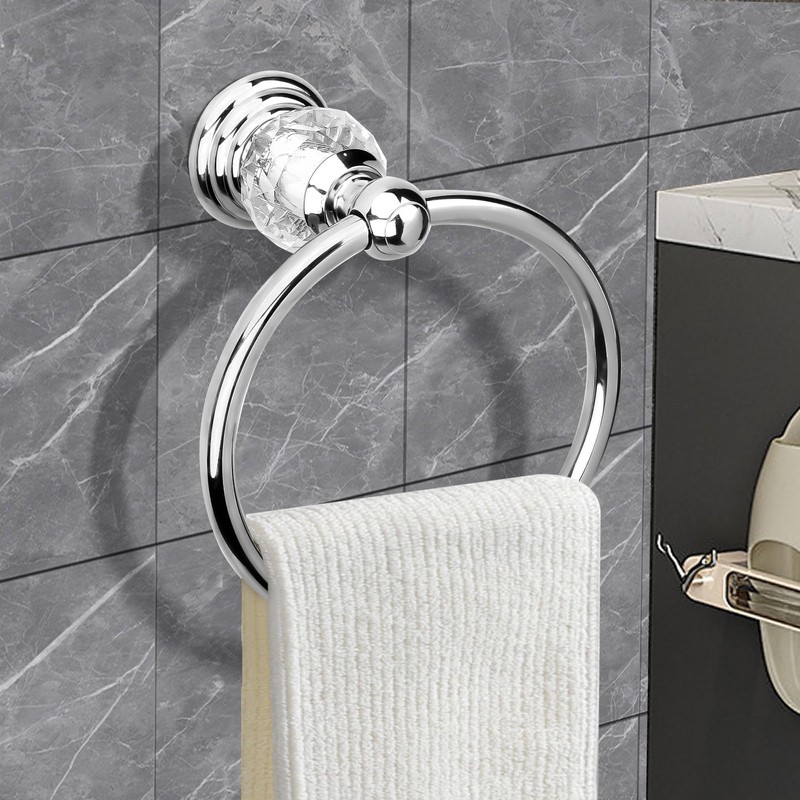 Silver Crystal Towel Ring, Chrome Bathroom Towel Holder Ring, Bathroom