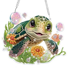 Bowetile Sea Turtles Diamond Art Hanging Kits for Adults with Chain, 5D Special Shape Animals Diamond Paingting Ornaments Kits, Easy Diy Crystal Suncatchers Pendant Gem Art for Home Garden Wall Decor