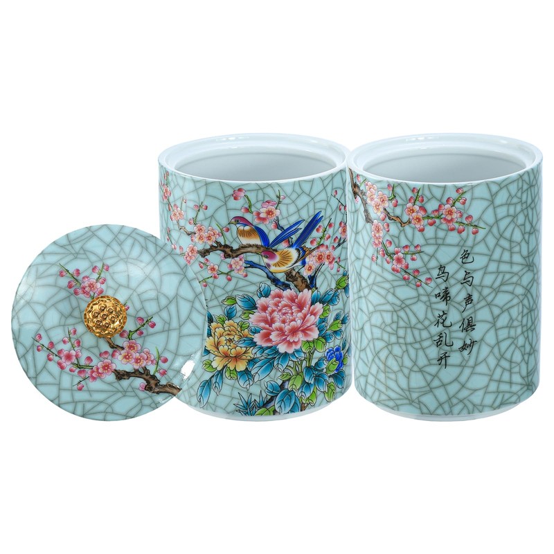 Bicuzat Enamel Ceramic Tea Caddy Tea Canister Tea Storage Container